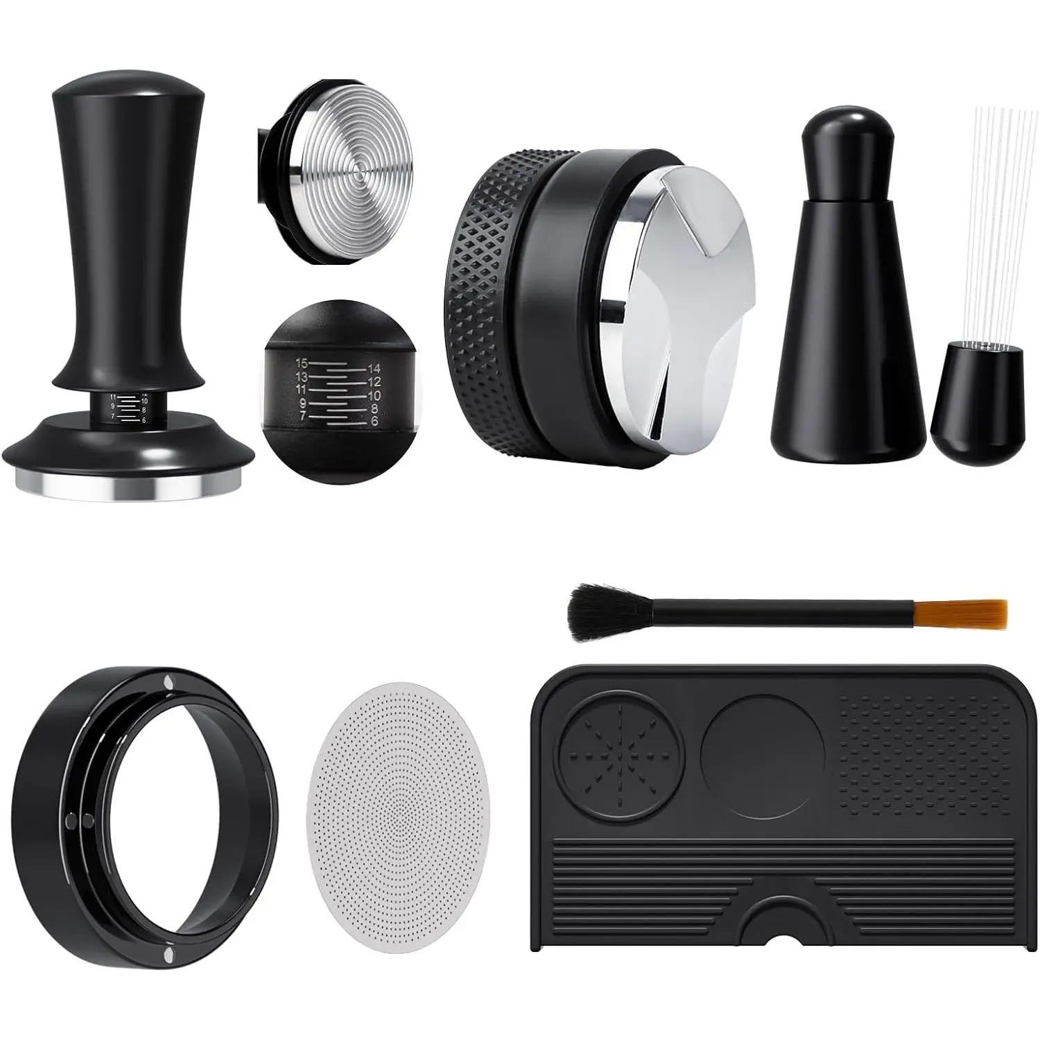 7 count Espresso Accessories, 54mm Espresso Tamper Tools, Coffee Distributor, WDT Tool Espresso Machine Accessories,  Grade  Espresso Tamping Mat, Dosing Funnel, Cleaning Brush & Puck Screen