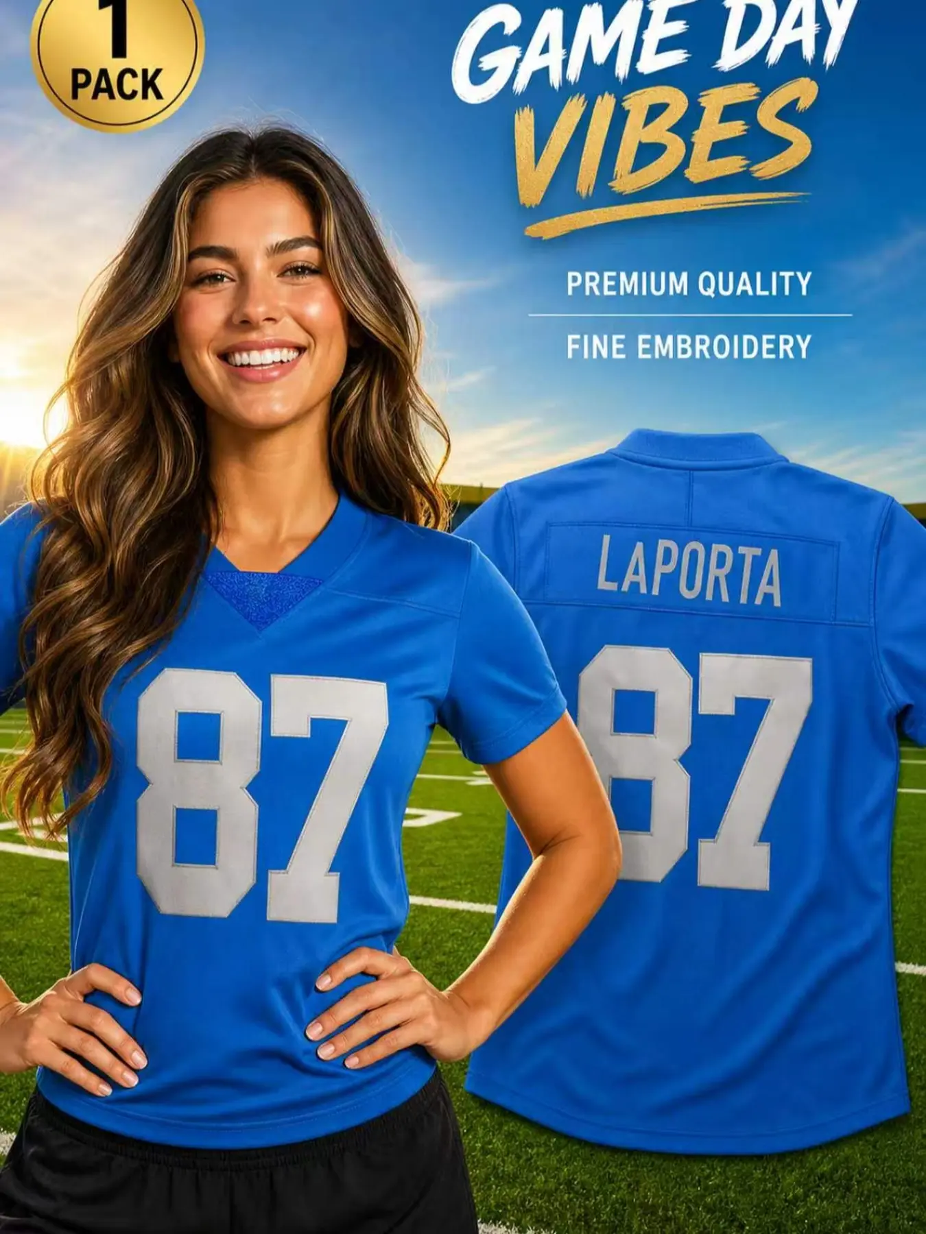 Women Embroidered 87 Rugby Jersey, Classic V Neck Short Sleeve Football Uniform, Casual Sports Tee for Daily Wear Party Costume