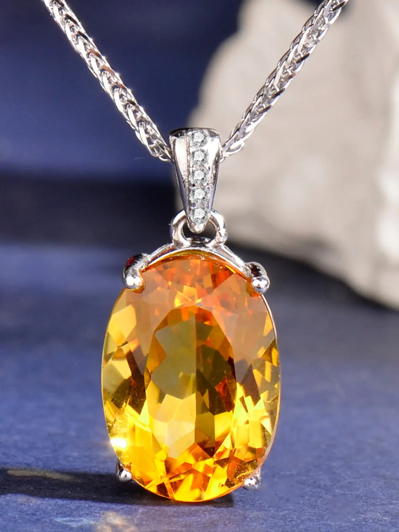 Natural Citrine Necklace 925 Sterling Silver Oval Yellow Crystal Pendant Fine Jewelry Birthday Anniversary Gift for Her