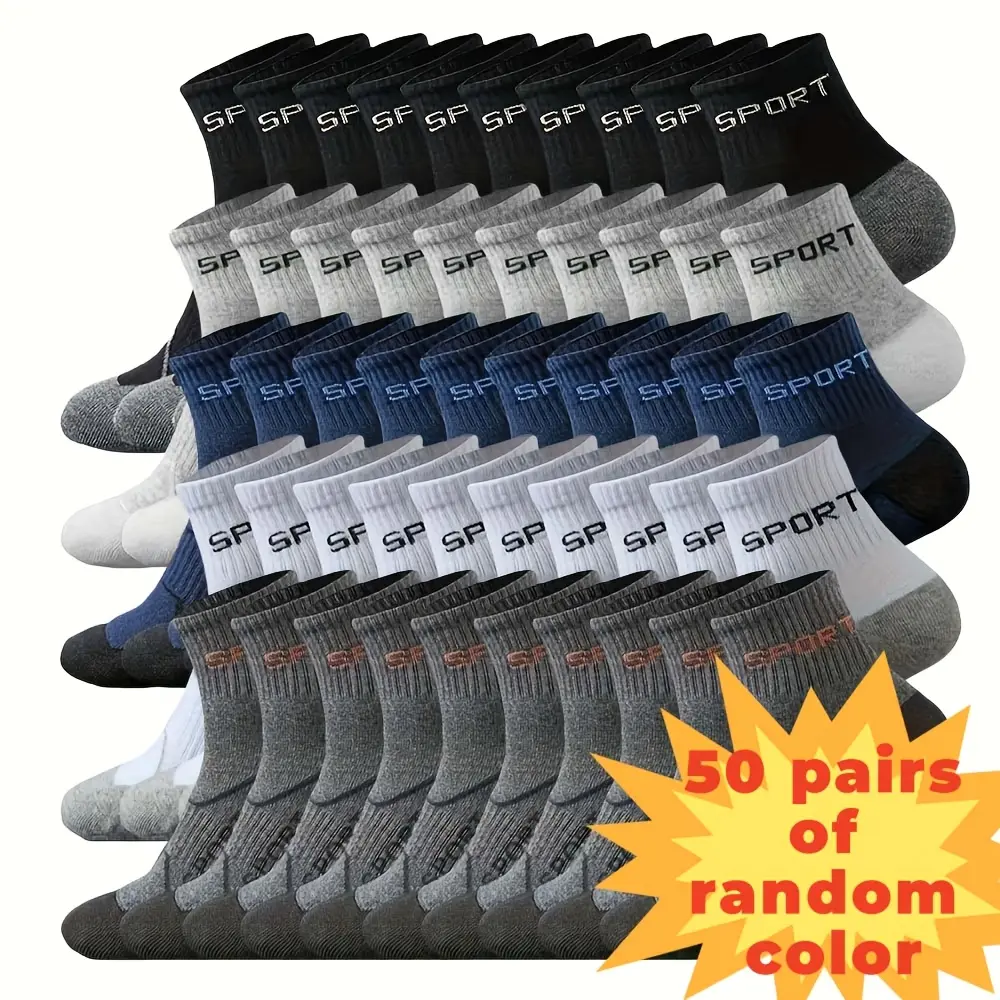 Unisex Sporty Polyester Mesh Knit Socks, 20/50 Random Color Mix Combo, Breathable, Moisture-Wicking, Reinforced Heels & Toes, Machine Washable, All-Season Socks for Men