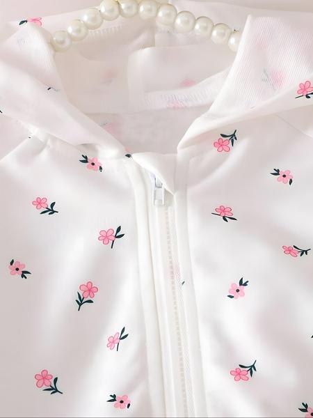 Girls Spring Autumn Floral Printed Hooded Zipper Jacket & Cuffed Long Pants Set, Toddler Cute Stylish Two-Piece for Girls, Baby Clothing