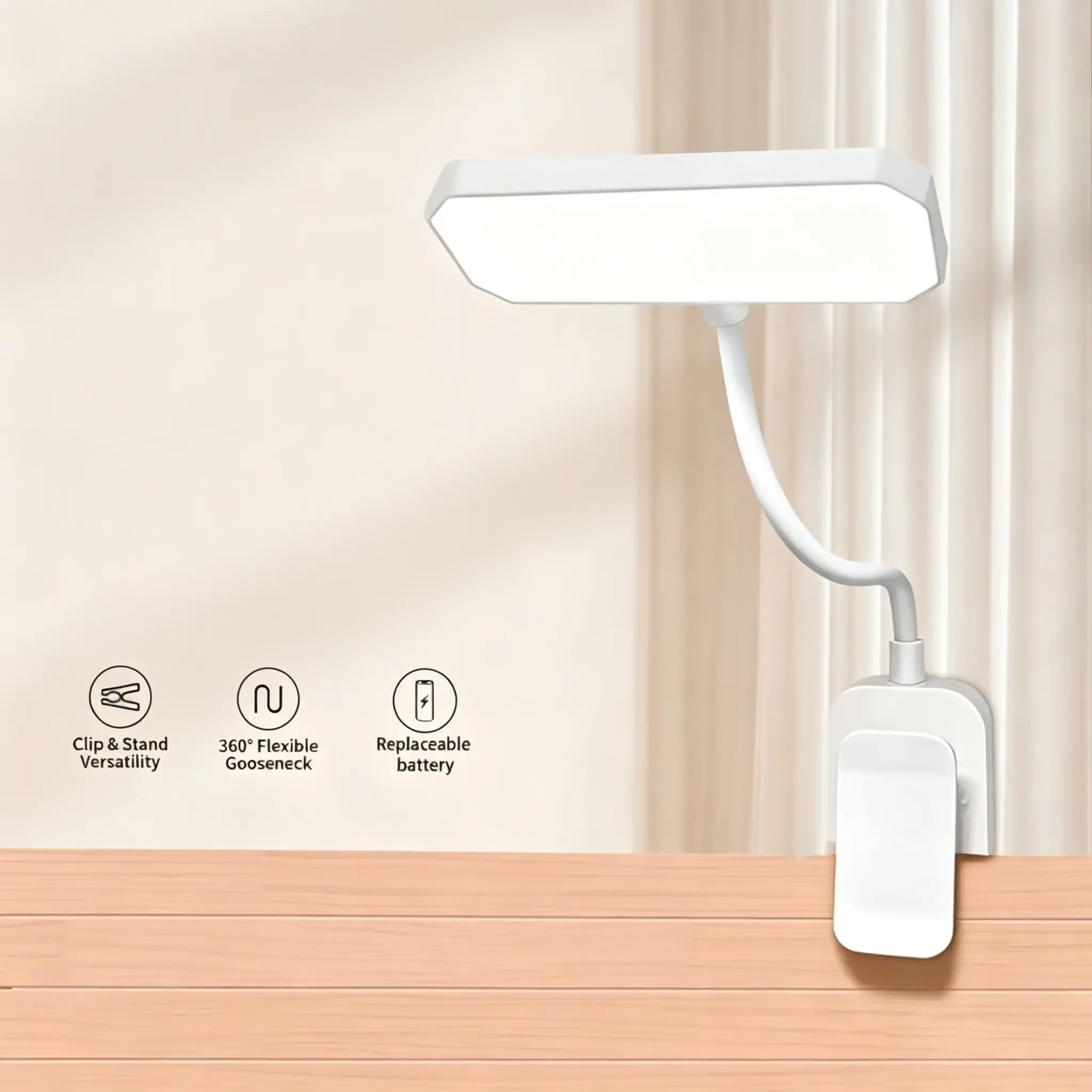 A smart reading lamp with 360° adjustable lighting and a rear battery compartment (batteries not included), suitable for bedrooms, studies, offices and a variety of settings, Battery Operated Lamp