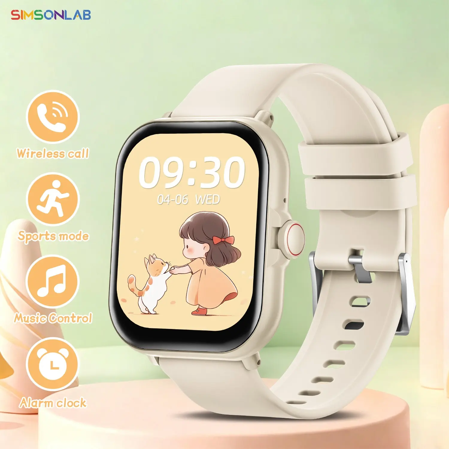 Simsonlab Kids Smartwatch, 300mAh low-power battery, comes with a calculator, step counter, Step Tracker Watch, cute watch faces, multiple sports modes, water drinking reminders, gifts for kids
