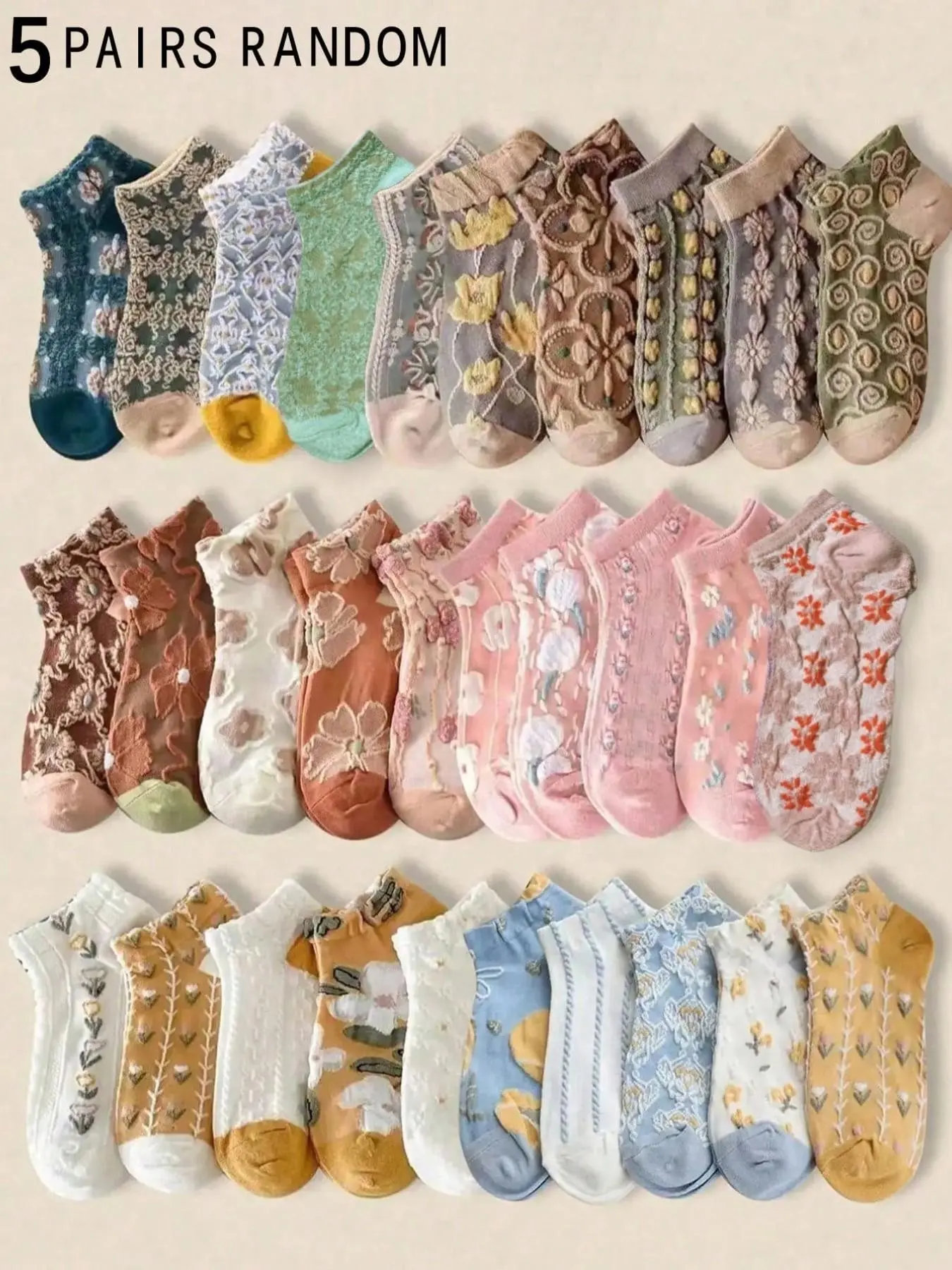 Women's Vintage 3D Floral Pattern Socks, Breathable Short Mid-Calf Socks, Embroidered Courtly Socks, Comfortable Soft Ethnic Style Socks