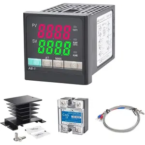 PID Temperature Controller Kit AC 100~240V, Includes 40DA SSR Solid State Relay, K Type Thermocouple Sensor, Black Heat Sink