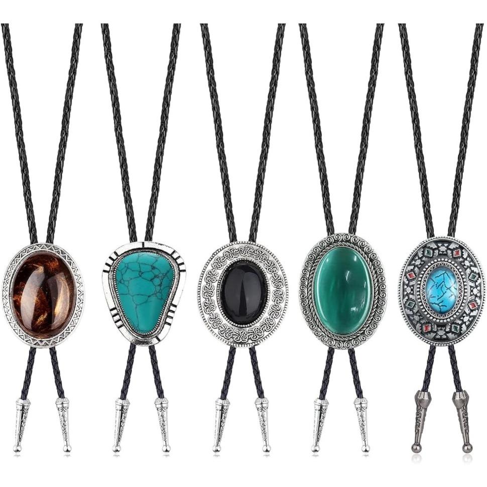 Jstyle 5Pcs Handmade Bolo Tie for Men Western Cowboy Leather Necktie Halloween Costume Accessories for Men Women Daily
