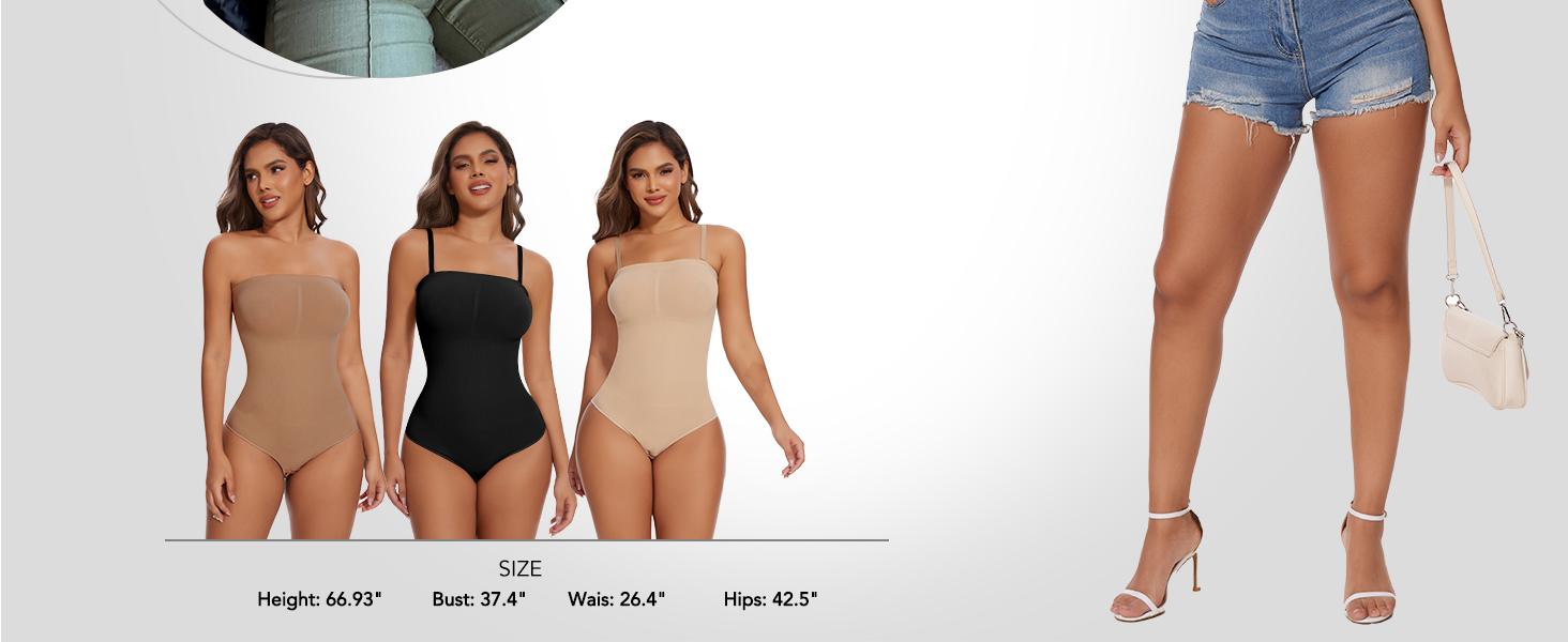 Strapless Bodysuit with Bras Tummy Control Shapewear Tube Tops Body Suit One Piece Leotard