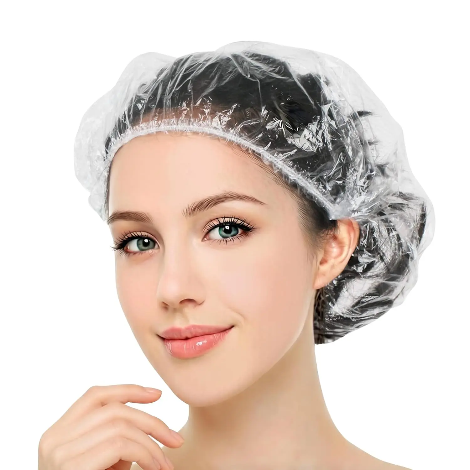 100 Disposable Shower Caps for Women & Men, 20.5in | Plastic Shower Cap Waterproof & Durable, Clear Large Plastic Hair Caps for Deep Conditioning, Hair Treatment and Travel Use