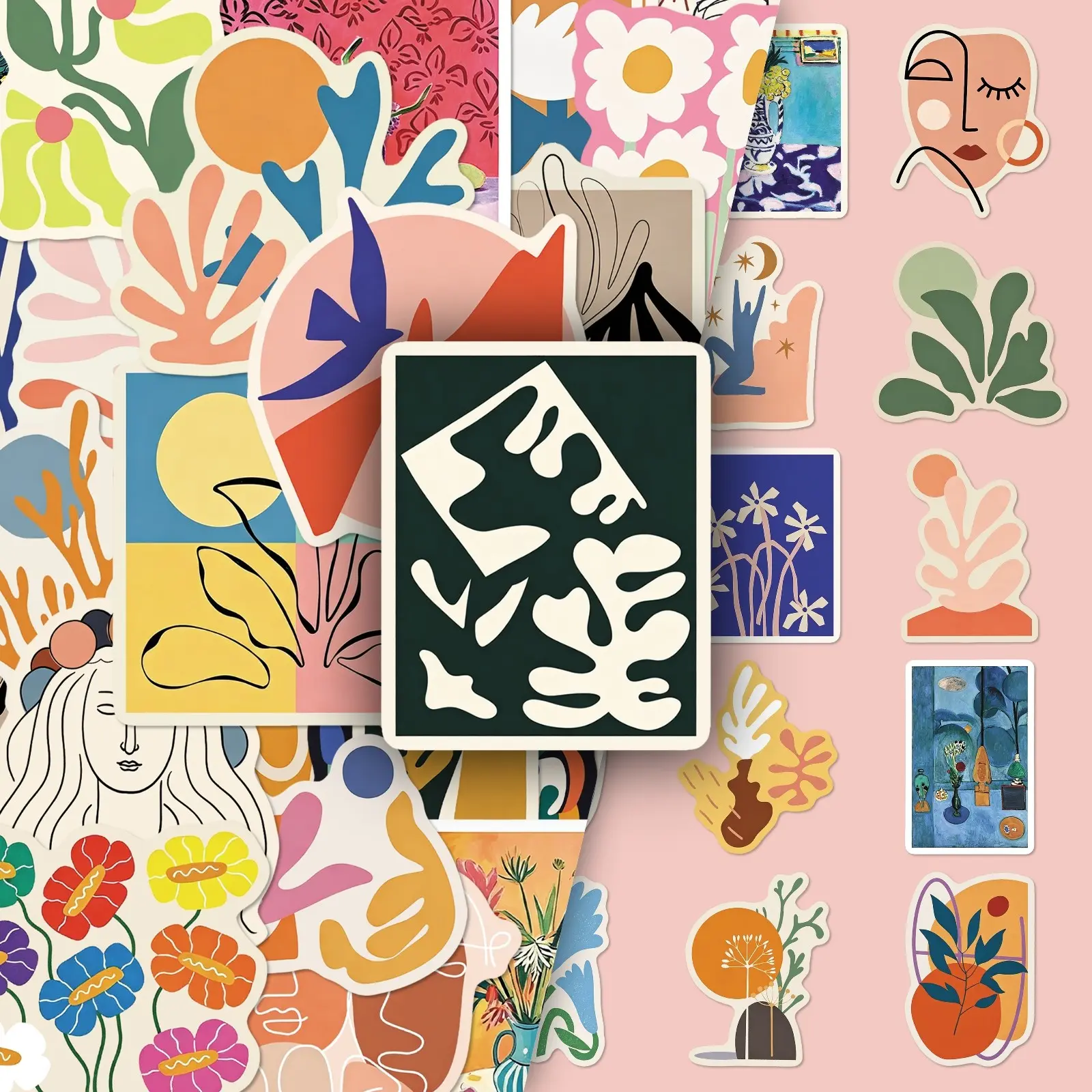 50Pcs Matisse Style Abstract Art Stickers, Aesthetic Vinyl Decals for Journaling, Scrapbooking, Phone Case & Luggage Decoration