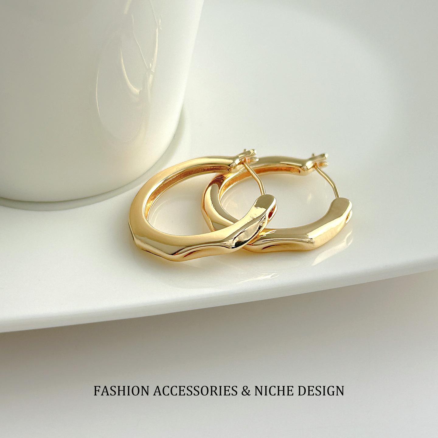 Gongliu Earrings: Niche French-style women's silver plain hoop earrings, stud earrings, designer earrings, gift