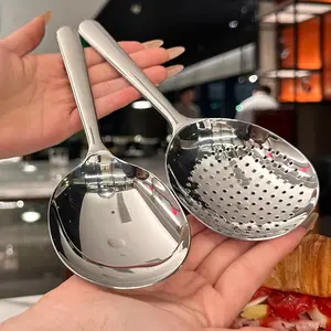 2 Pcs Heavy Duty 304 Stainless Steel Ladle, Skimmer and Strainer Set, Long Handle for Safe Serving, Durable Home and Commercial Utensils
