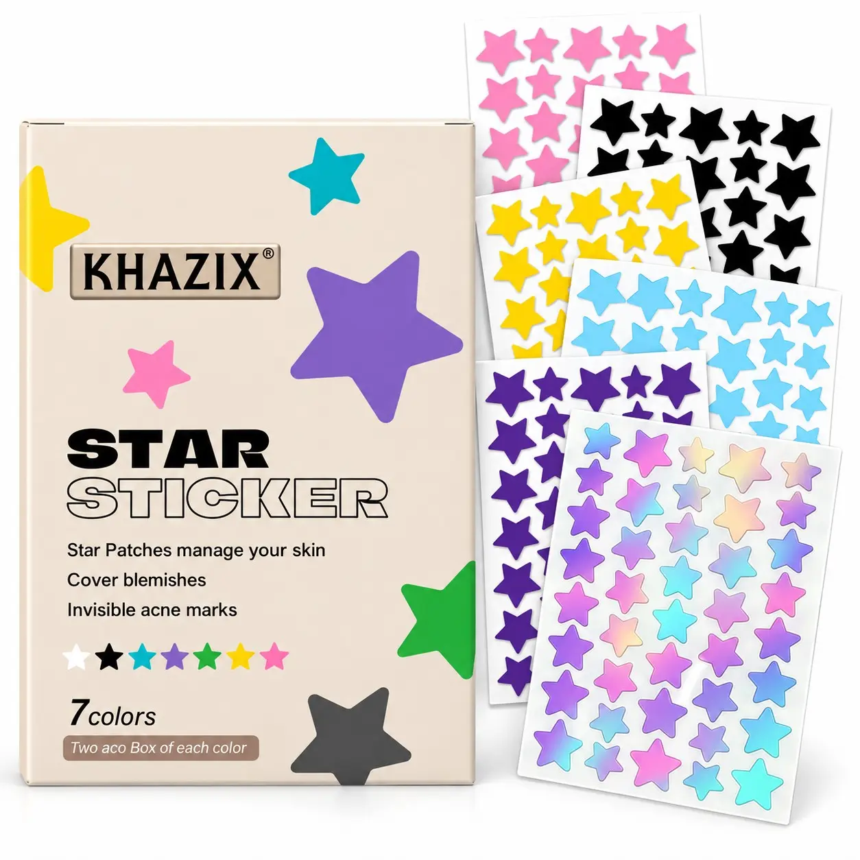 240/480/720pcs 6-Color Star Shaped Hydrocolloid Patches, Invisible Waterproof Breathable Pimple Stickers, Acne Pimple Patch, Skin-Friendly Facial Care for Women
