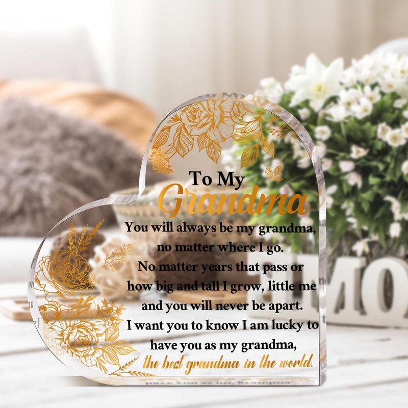 Acrylic Heart Shaped Flowers Decorative Plaque, 1/12pcs To My Grandma Plaque Gift, Gift for Women, Centerpieces Decorations #TOP PICKS