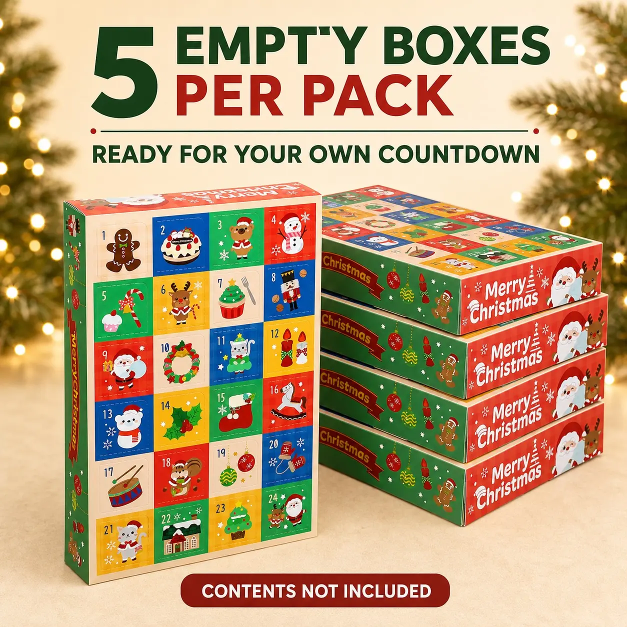 Christmas Advent Punch Box, Empty 24 Compartment DIY Countdown Gift Box for Holiday Decor