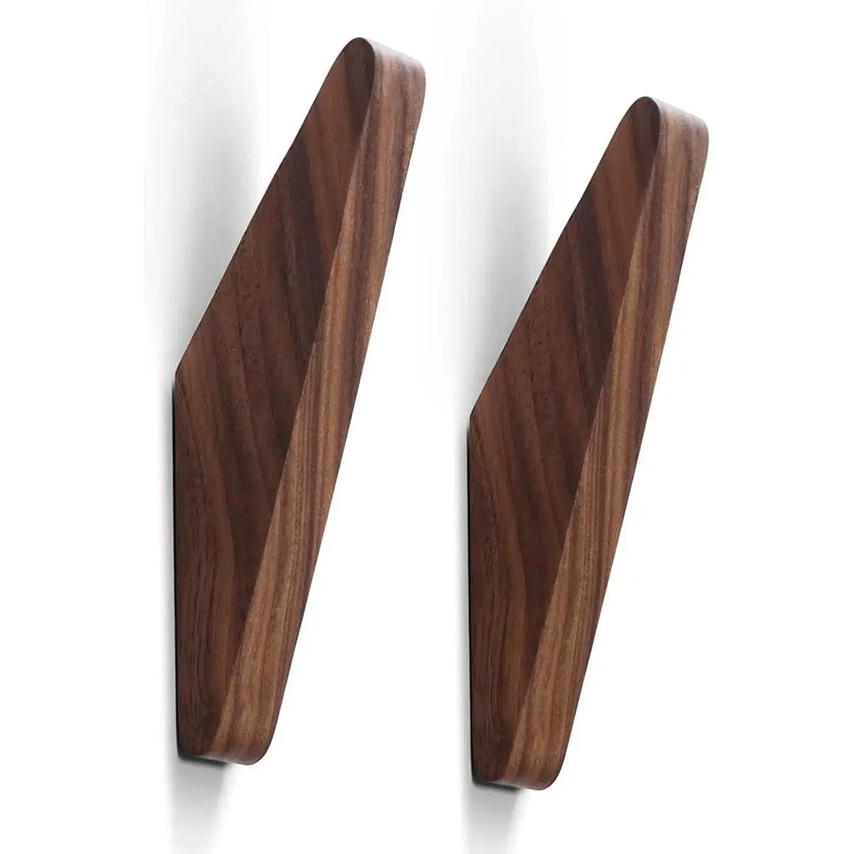 Walnut Minimalist Wall-Mounted Hooks (2 Pack) - Easy Install, Cute Mid-Century Home Organizer Hooks for Entryway, Hat, Cap, Backpack, Bag, Coat, Towel, Clothes