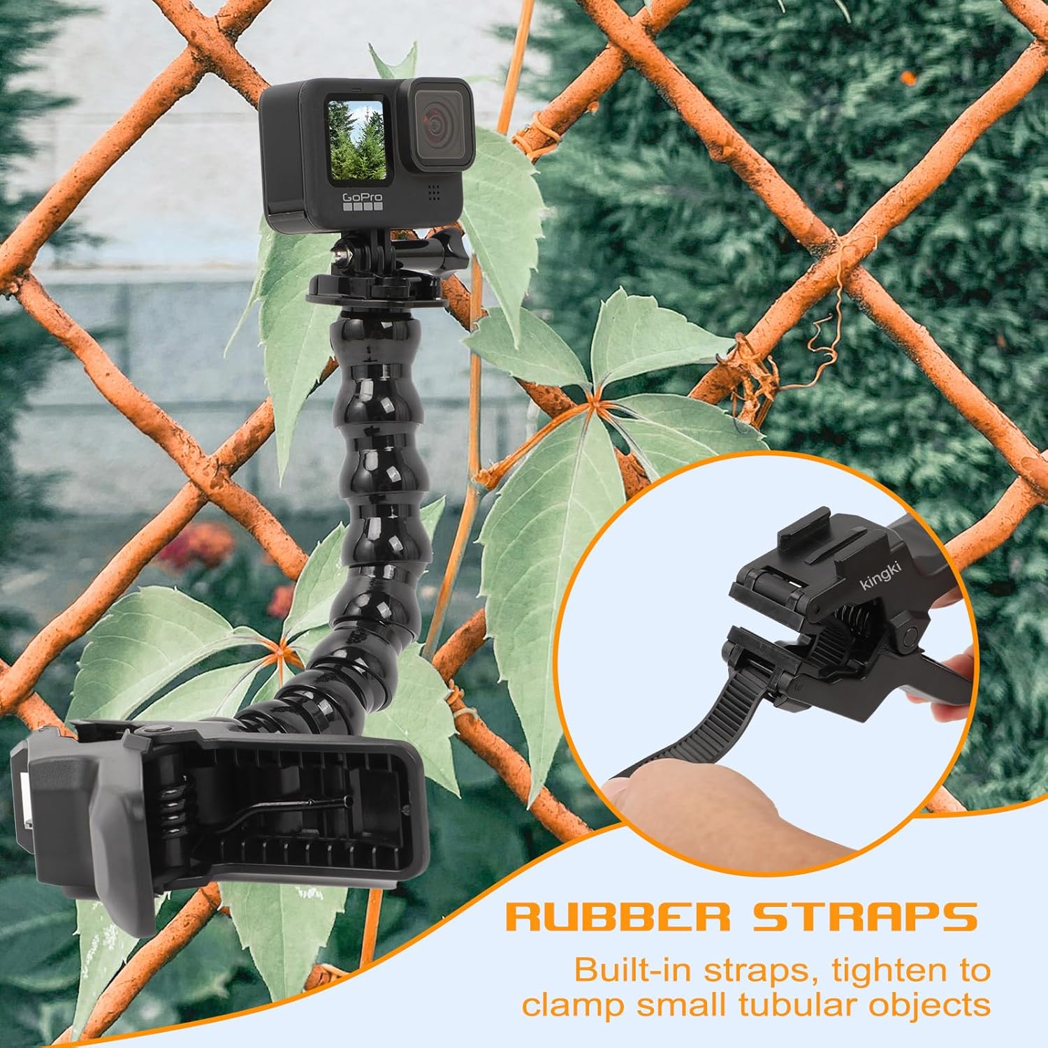 Flexible Shark Clamp Heavy-Duty Mount for Smartphones & Action Cameras, Versatile Gooseneck Grip Stand with Adjustable Base