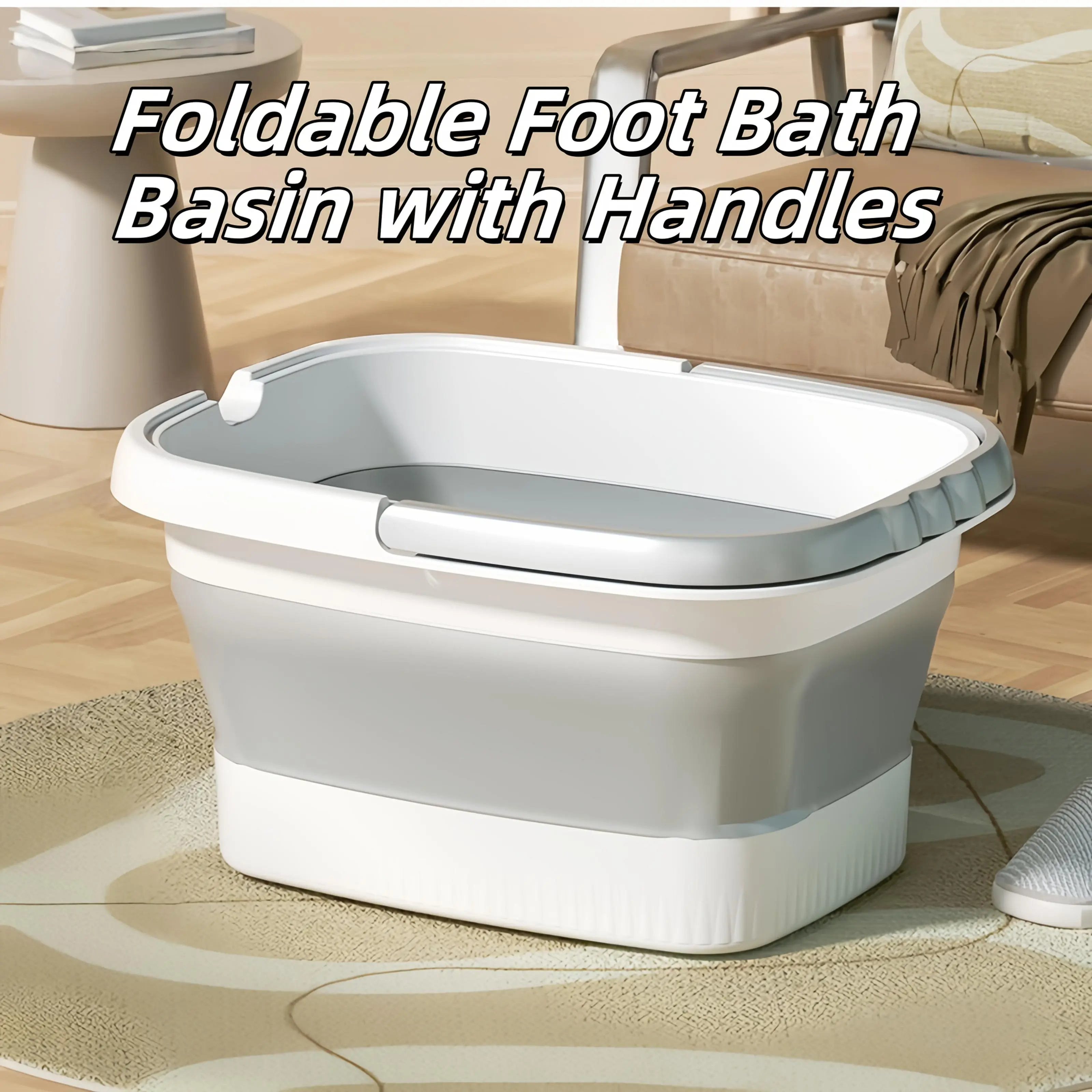 FAXHION Foldable Foot Bath - Durable Portable Spa Bucket with Handle, Space Saving Design for Home, Salon and Travel - Easy to Wash Foot Bath Bucket and Clothing Basket, Sturdy Construction