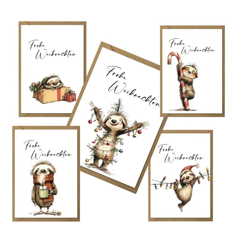 Set of 5 Christmas Cards with Envelopes - High Quality Folding Cards for Christmas - Premium Greeting Cards
