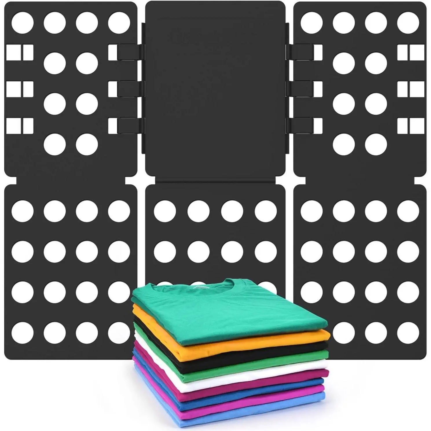 Foldable Durable Plastic Selfie Accessory Aid - 10.23*7.88*1.18in Black T-Shirt Folding Board with Prints, Mobile Phone Compatible Laundry Room Clothes Folder
