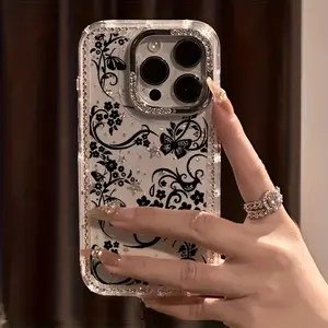 A Luxurious Phone Case with Patterned Butterflies And Sparkling Rhinestones, Featuring a Transparent Starry Border That Protects Against Drops. for iPhone 17 16 15 14 13 12 11 Pro Max Plus & Samsung Galaxy S26 S25 S24 S23 S22 Ultra