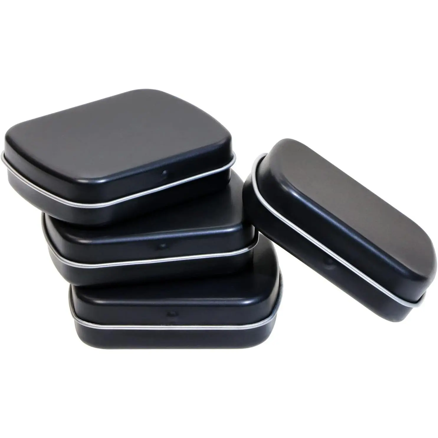 Metal Hinged Tin Box Rectangular Empty Small Hinged Tins Containers Storage Case for Pills Candies and Bead Earring Necklace Bracelet  Craft, Matte Black (8)