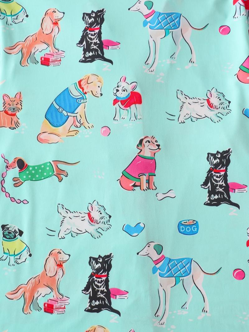 Women's Dog Print Top & Shorts Pajama Two-piece Set, Casual Comfy Short Sleeve Top & Shorts Pajama Set, Ladies Sleepwear for All Seasons, Loungewear, Womenswear, Sleep Pajamas Shorts