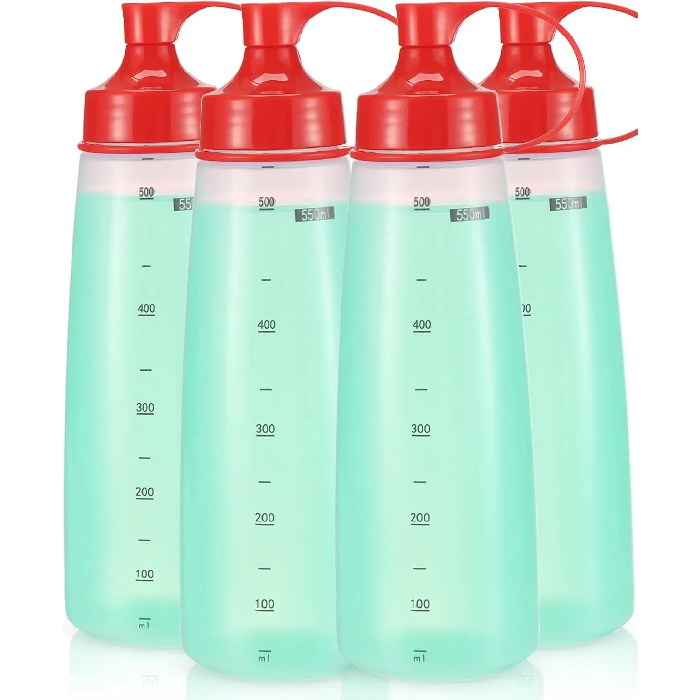 Wide Mouth Squeeze Bottles 4 Pack BPA Free 550mL/19oz Condiment Bottles for Chunky Sauces Resin Crafts (Red*4)