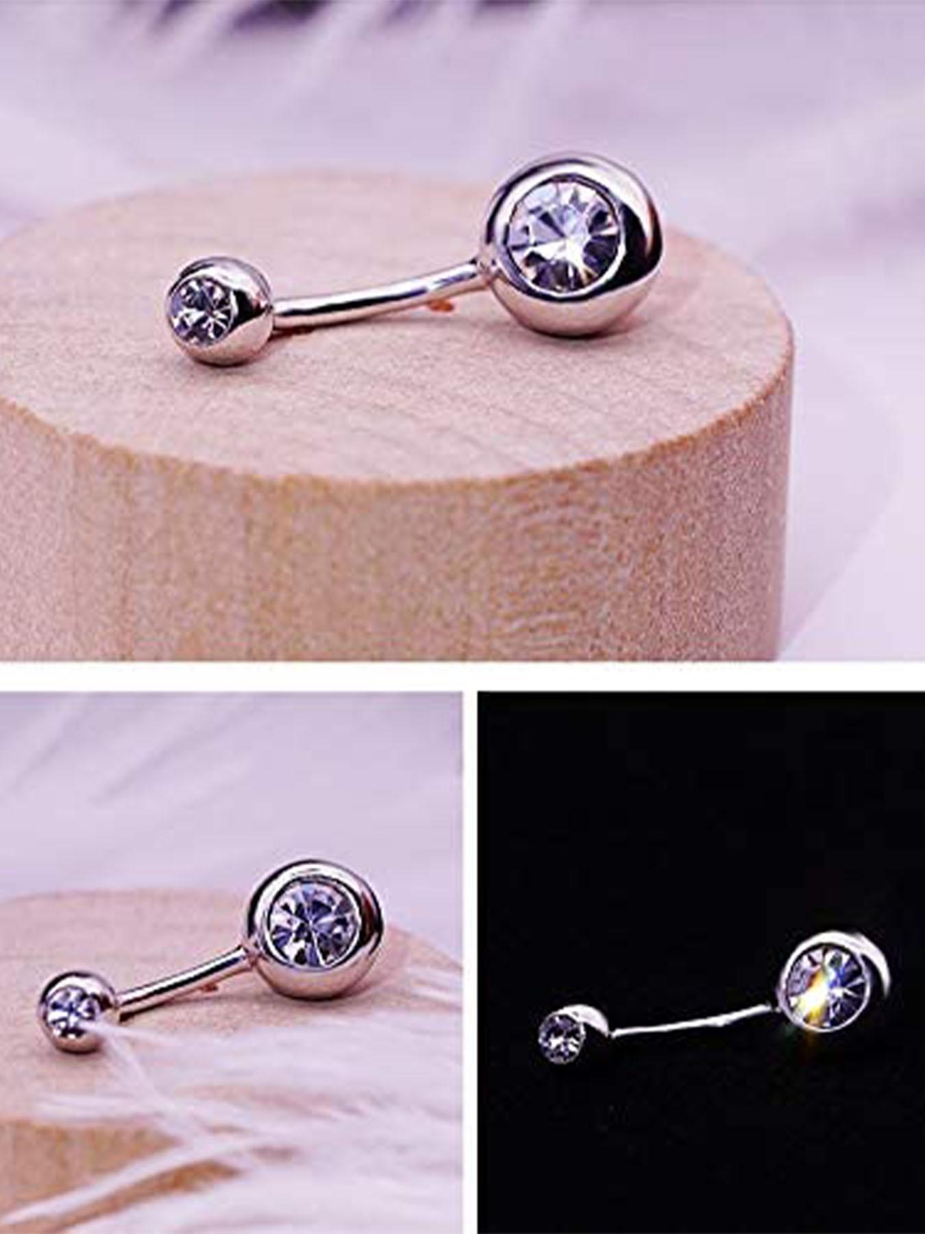 Rhinestone Decorated Navel Ring, Navel Piercing Jewelry, Stainless Steel Body Jewelry for Women & Men, Daily Clothing Decor