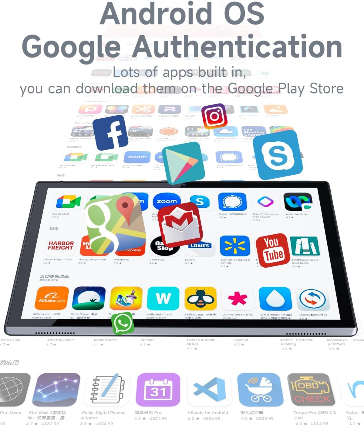 10.1 Inch Android Tablet 2GB RAM 32GB ROM 1TB Expandable Quad-Core 6000mAh Battery 8MP Camera WiFi IPS HD Touch Screen