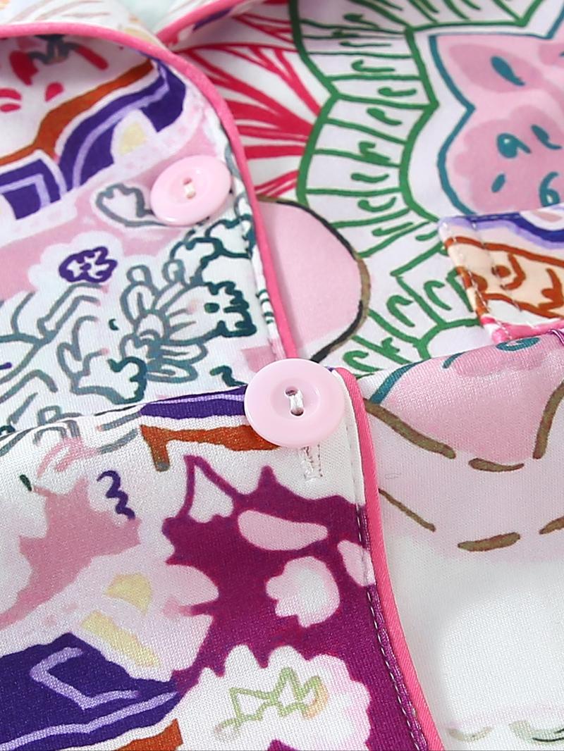 Women's Two-Piece Sleepwear Loungewear Set, Long Sleeve Top & Elastic Pants, Casual Paisley Pattern, All-Season Comfortable Home Wear