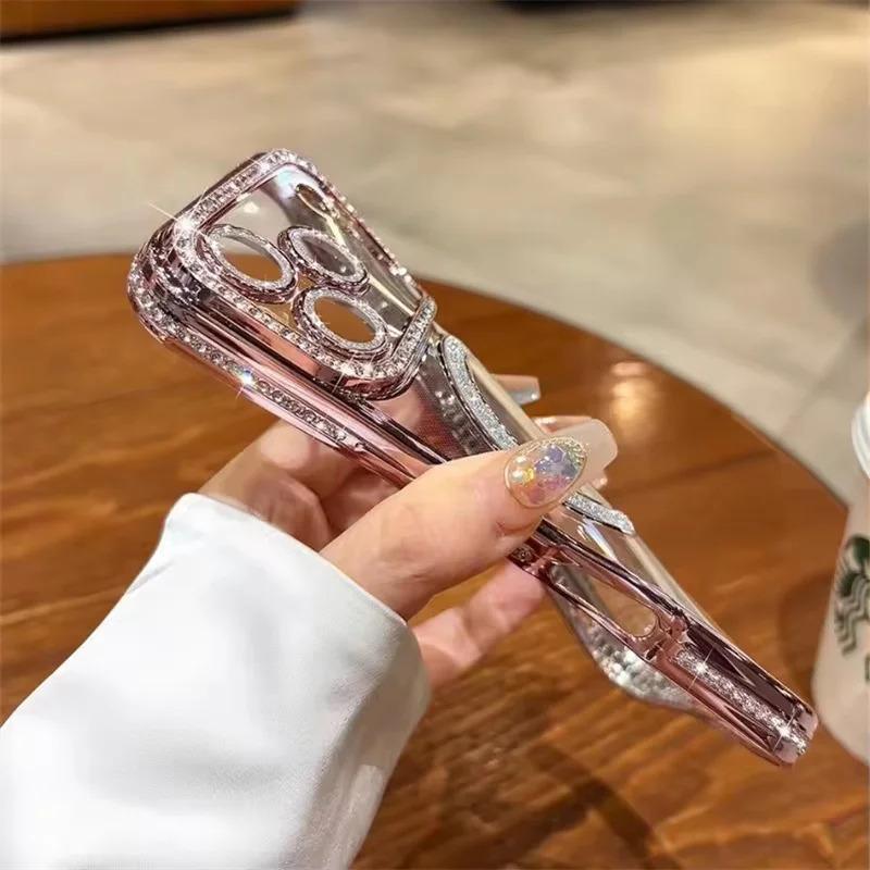 High-grade Glitter Rhinestones Phone Case For iPhone 17 16 15 11 12 13 14 Pro Max Plus Magsafe Magnetic Clear Lens Protect Cover