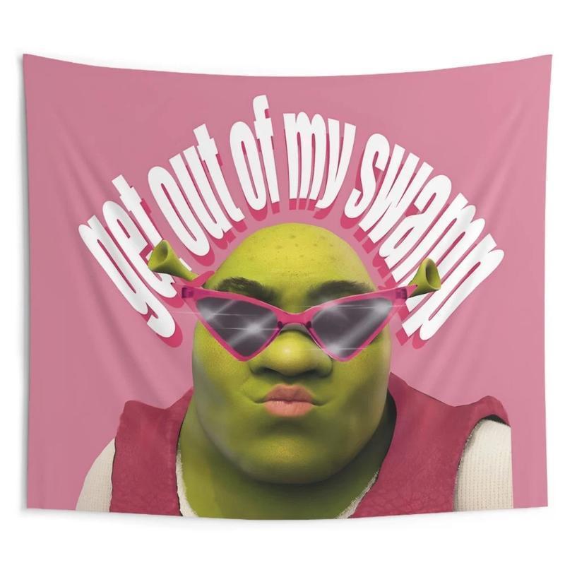 Tapestry  Funny Shrek Pink Tapestry 3x5 Get Out Of My Swamp Meme Tapestry Wall Hanging Dorm Backdrop Home Decor for Bedroom Living Room Decorative Landscape Table Light Peach Velvet