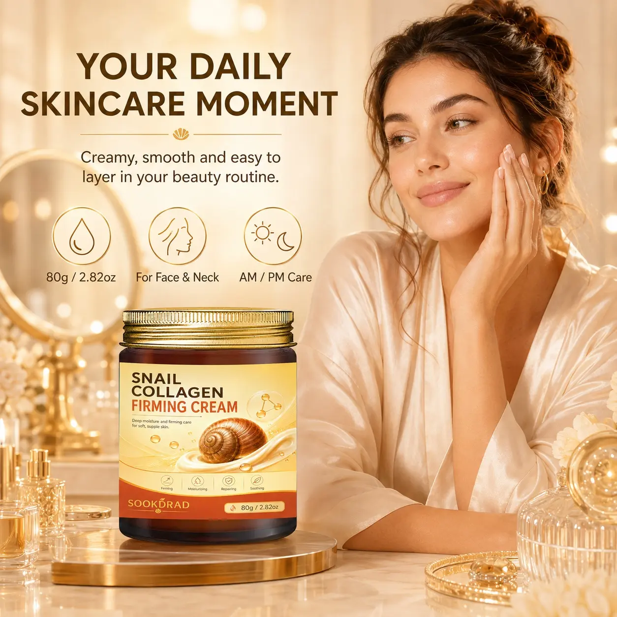 Snail Collagen Firming Cream, Firming, Moisturizing, Repairing, Soothing, All Skin Types, Deep Moisture, Soft Supple Skin, 80g