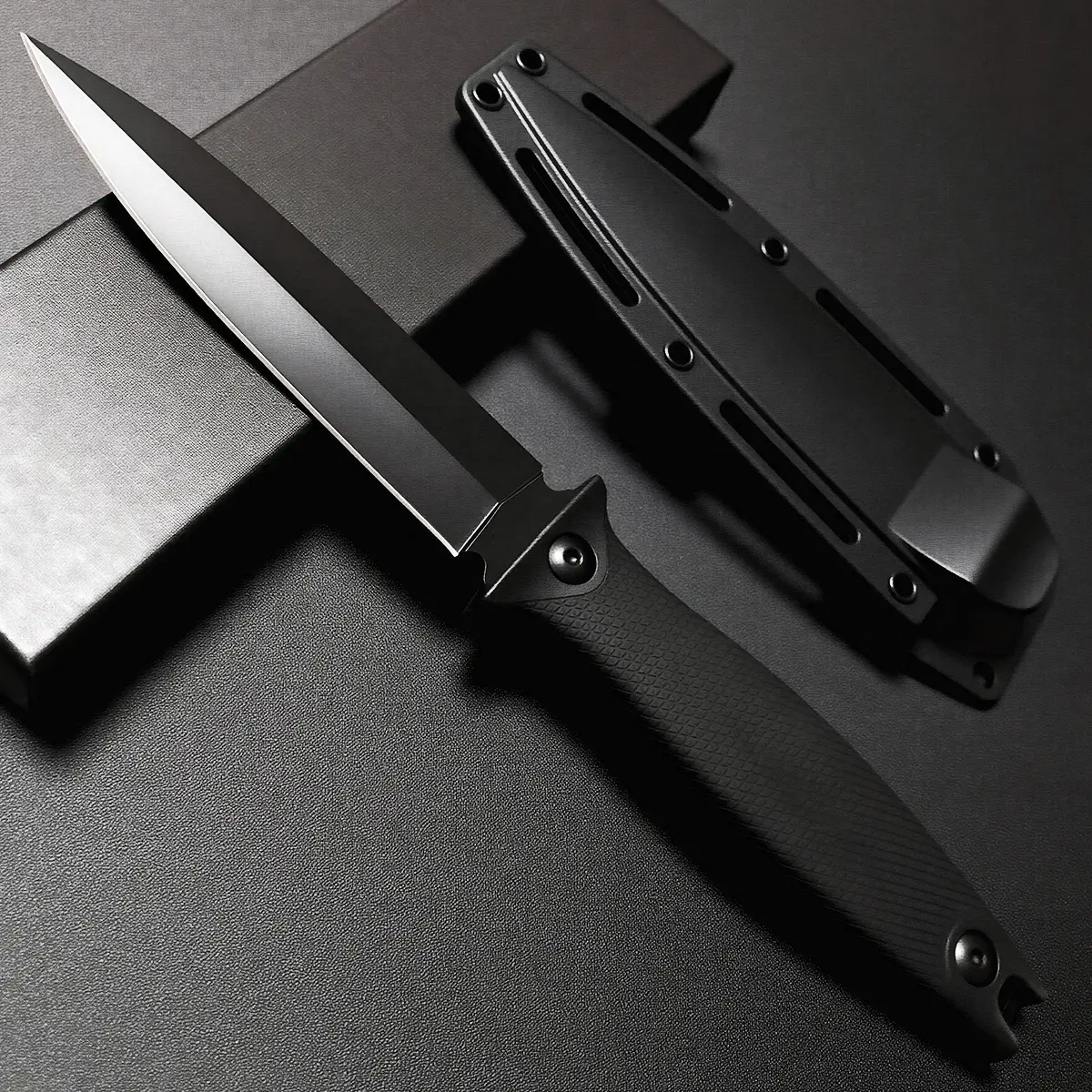 Fixed Blade Knife - 8Cr13MoV Steel with Black Oxide Coating, Lightweight Full Tang, Non-Slip ABS Handle, Compact Unisex EDC Carry Tool for Outdoor Tasks, Camping Gear, Father’s Day Christmas Gift for Enthusiasts