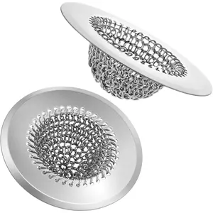 2 Pack Chainlink Kitchen Sink Drain Strainer 4.4 Inch - 304 Stainless Steel Wide Rim Sink Strainer, Chainmail Sink Filter, Fits   Kitchen Sinks