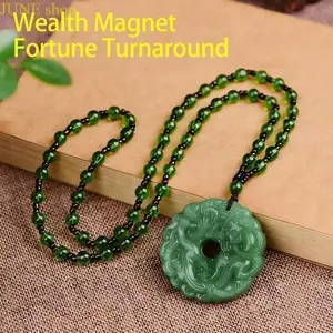 Unisex Hand Carved Green Jade Pixiu Dragon Pendant Necklace, Lucky Wealth And Protection Auspicious Amulet Jewelry Suitable For Daily Wear Birthday Celebrations Holiday Gift Giving Occasions