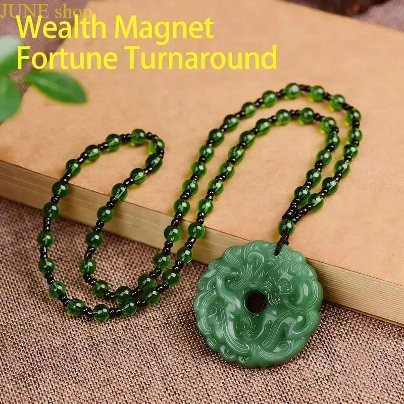 Unisex Hand Carved Green Jade Pixiu Dragon Pendant Necklace, Lucky Wealth And Protection Auspicious Amulet Jewelry Suitable For Daily Wear Birthday Celebrations Holiday Gift Giving Occasions