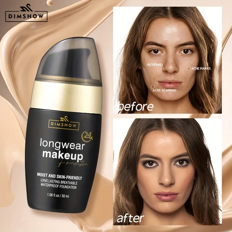 Creamy Full Coverage Foundation & Concealer Single Item with Pump Dispenser, 1.01 oz, Waterproof Oil-Control Long-Lasting Buildable Formula, Beige to Dark Chocolate Shades, Suitable for All Skin Types, Daily Use, Dark Skin Makeup, Oily Skin Makeup