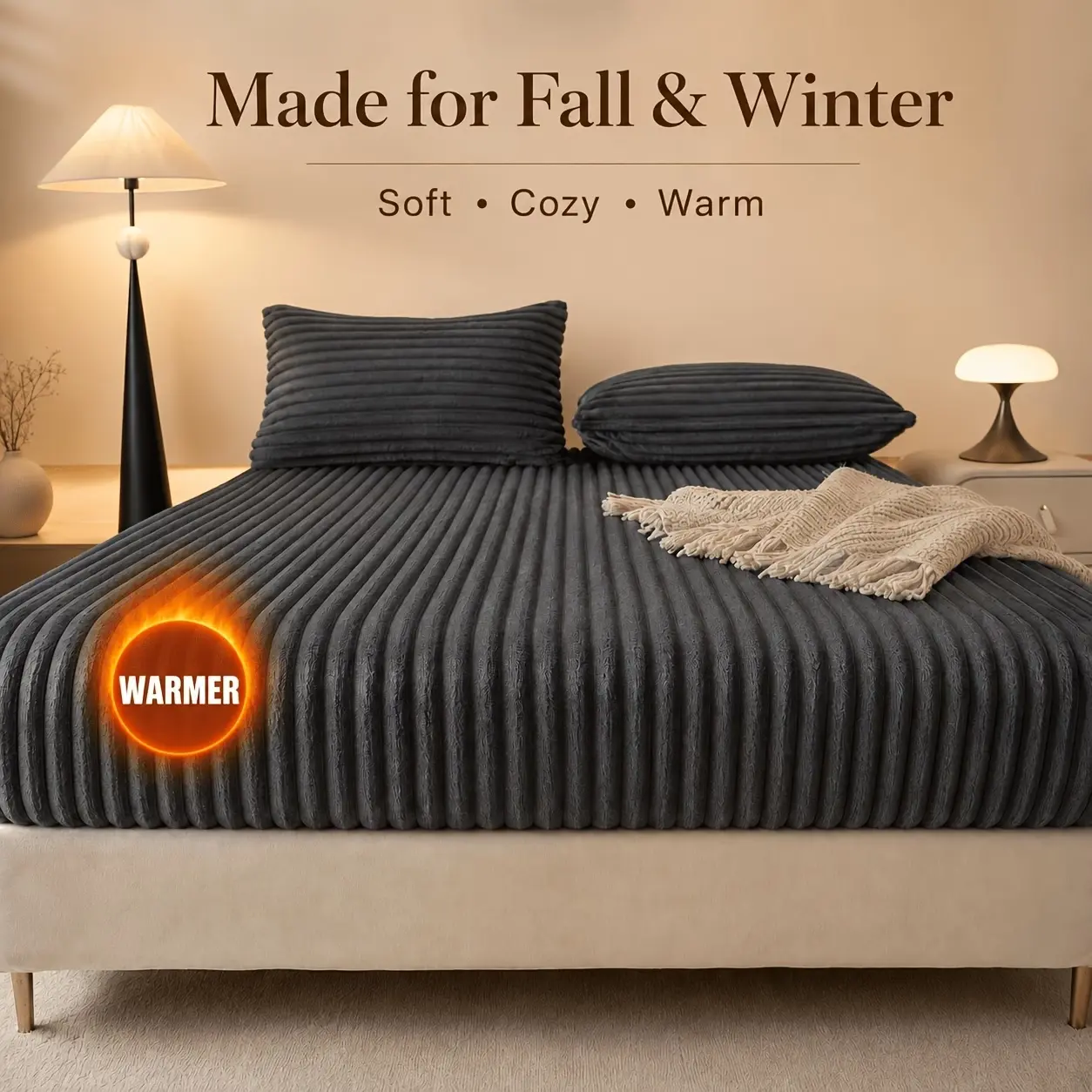 1PCWarm Skin-Friendly Plush Fitted Sheet, Soft Winter Bed Cover, Multi-Color Cozy Bedding Mattress Protector for Bedroom, Student Dorm and Hotel, Machine Washable