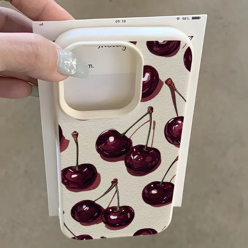 Dark Cherry Pattern Phone Case Vintage Fruit Illustration Coquette Style Sweet Cherry Art Soft TPU Cover for iPhone 17 16 15 14 13 12 11 X Plus Pro Max Cherry Lover Gift