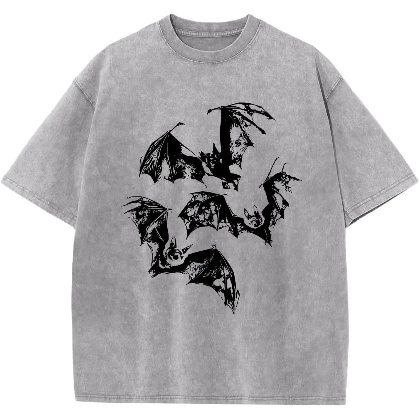 Oversized Mens Graphic Tees Bat Print Vintage Shirt Streetwear Acid Wash Cotton Tshirt Baggy Y2k Short Sleeve Tops