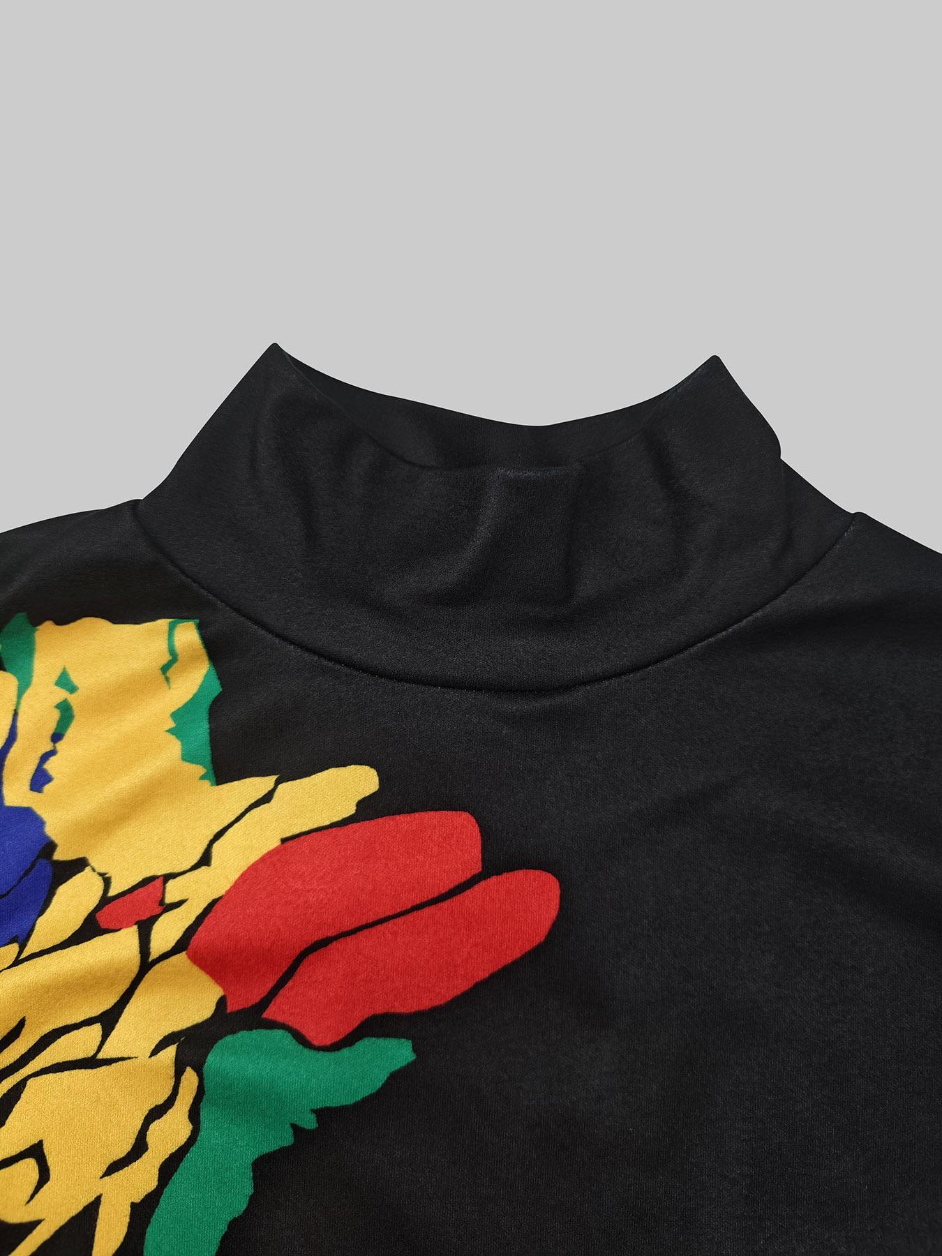 Women's Floral Print Dress, Bodycon Dresses, Elegant Fashion Casual Long Sleeve Dress for Party Club Dating Wear, Ladies Dress for All Seasons