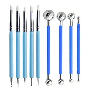 9 count Clay Sculpting Tool Set, Blue -Ended  Clay Brushes & Ball Stylus Tools, Professional Polymer Clay Kit for Sculpting, Texturing & Detailing, Ideal for Pottery, Ceramic & DIY Crafts