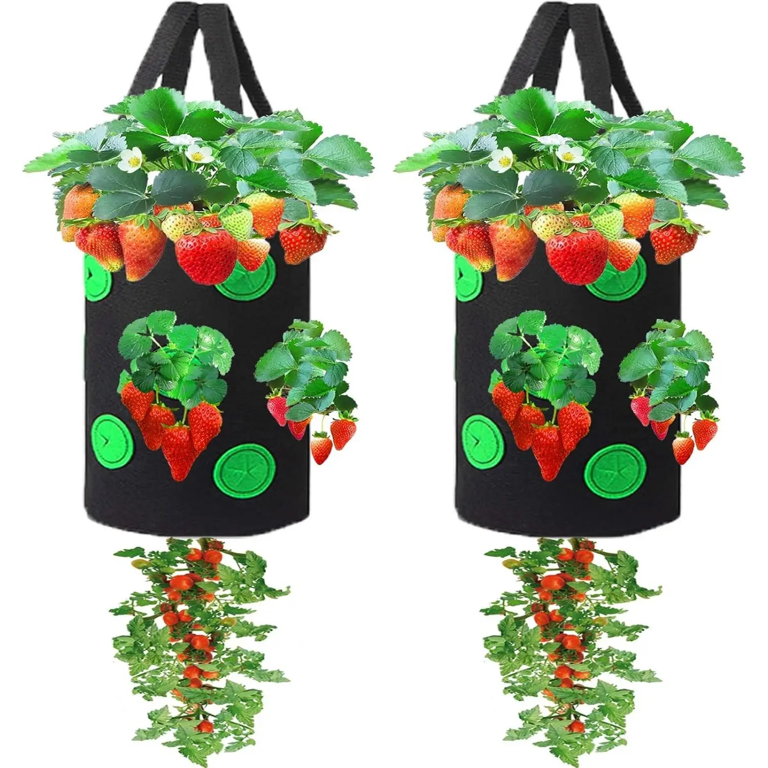 2 Pack Gardens Upside Down Strawberry Planter, Hanging Tomato Strawberry Grow Planter Garden Vegetable Planting Bags with Holes(Black)