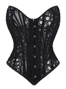 Premium Water Soluble Embroidery Lace Corset Strapless Boned Shapewear Bustier Gothic Waist Trainer for Halloween Party Club Night Out