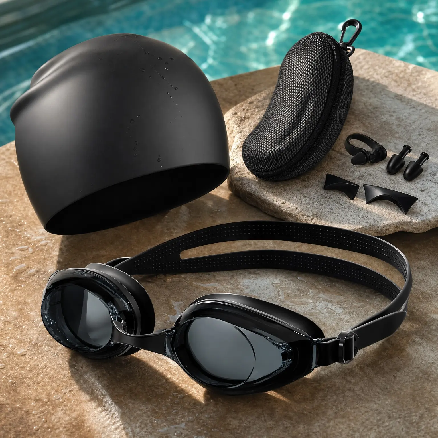 Anti-Fog Leakproof UV Protection Swim Goggles and Silicone Cap Set for Adults