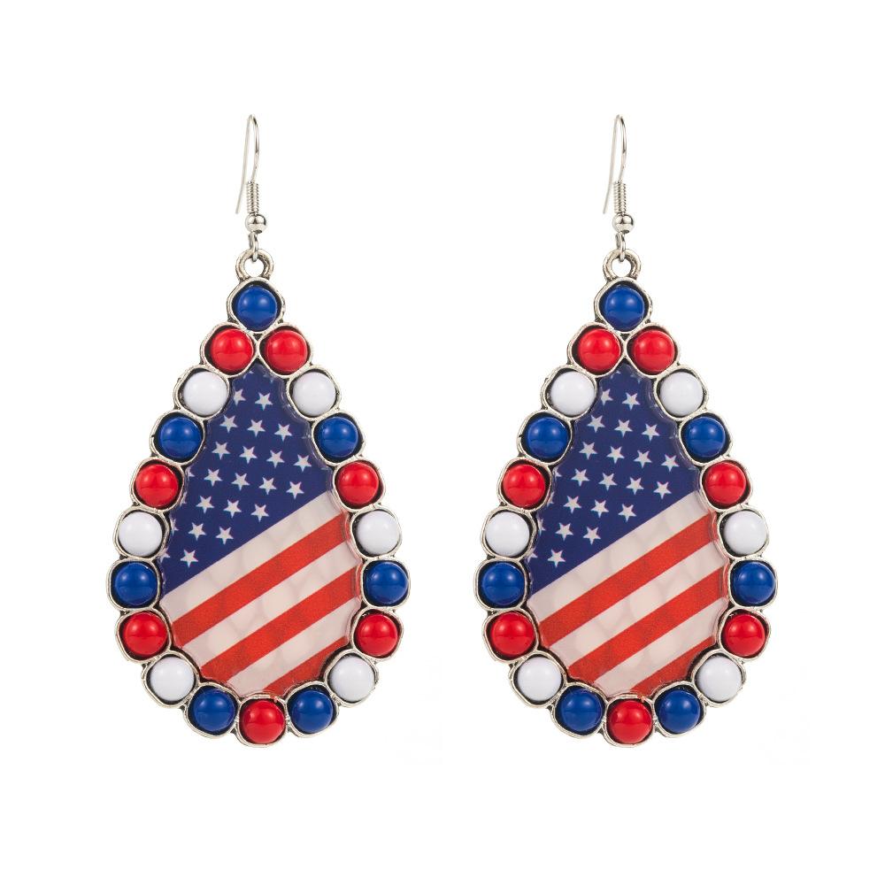 Daily Earrings, Alloy Inlaid Acrylic Diamonds, Red White Blue Printed Flag Earrings Jewelry