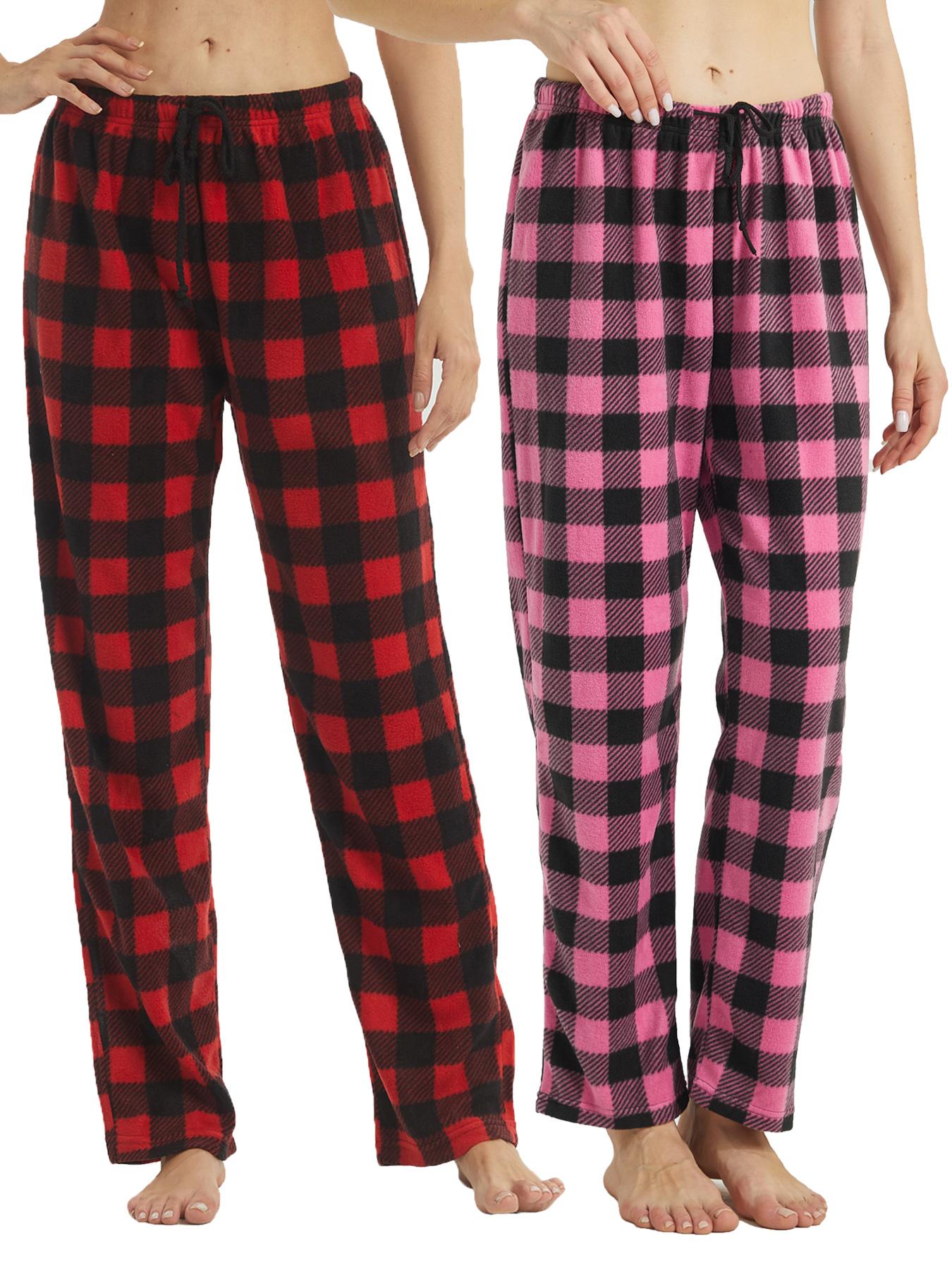 Women's Plaid Pajama Bottoms, Fleece Checked Pajama Pants, Soft Drawstring Lounge Sleep Pants for Women, Sleep Bottoms for Fall & Winter