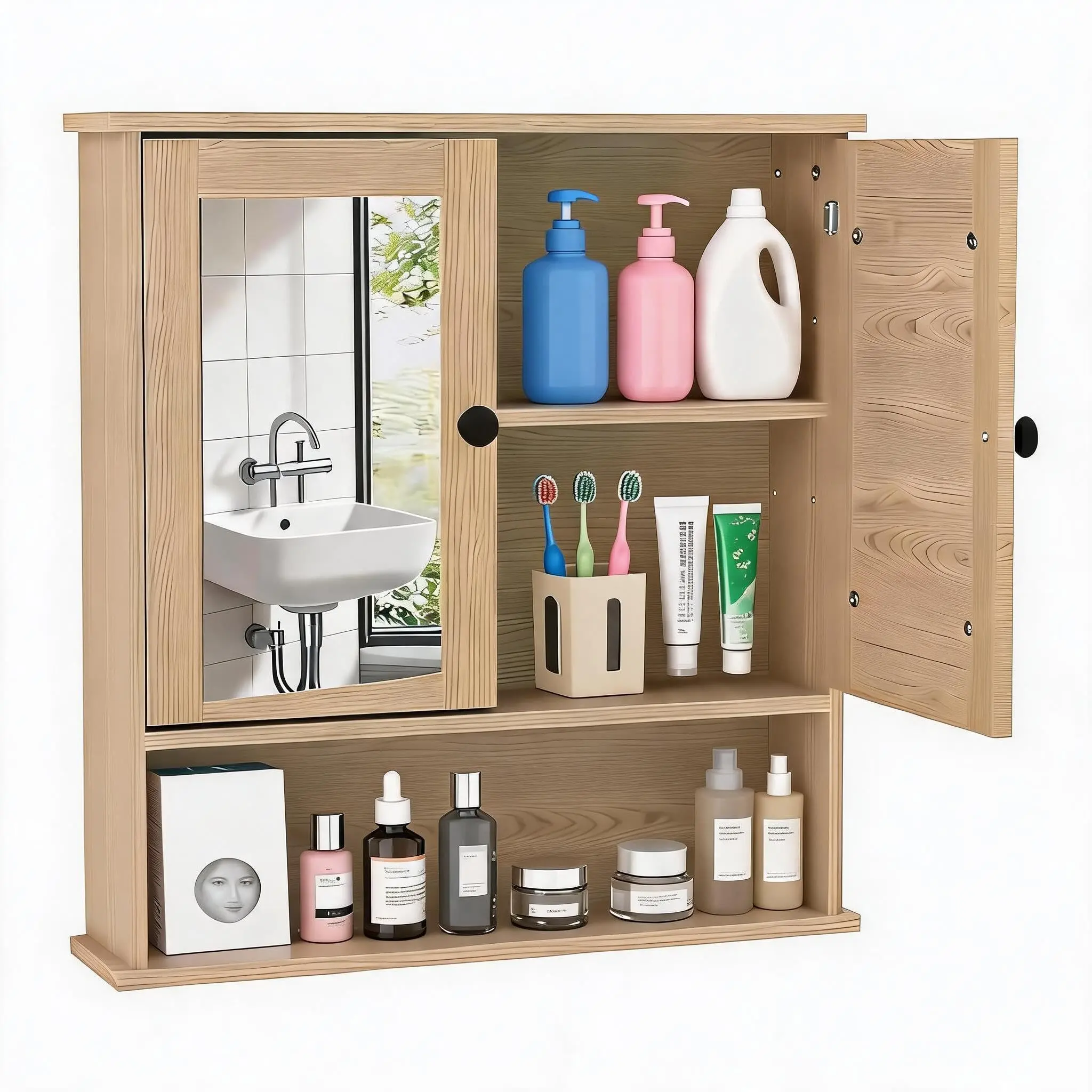 GARVEE Bathroom Wall Cabinet with Mirrored Doors