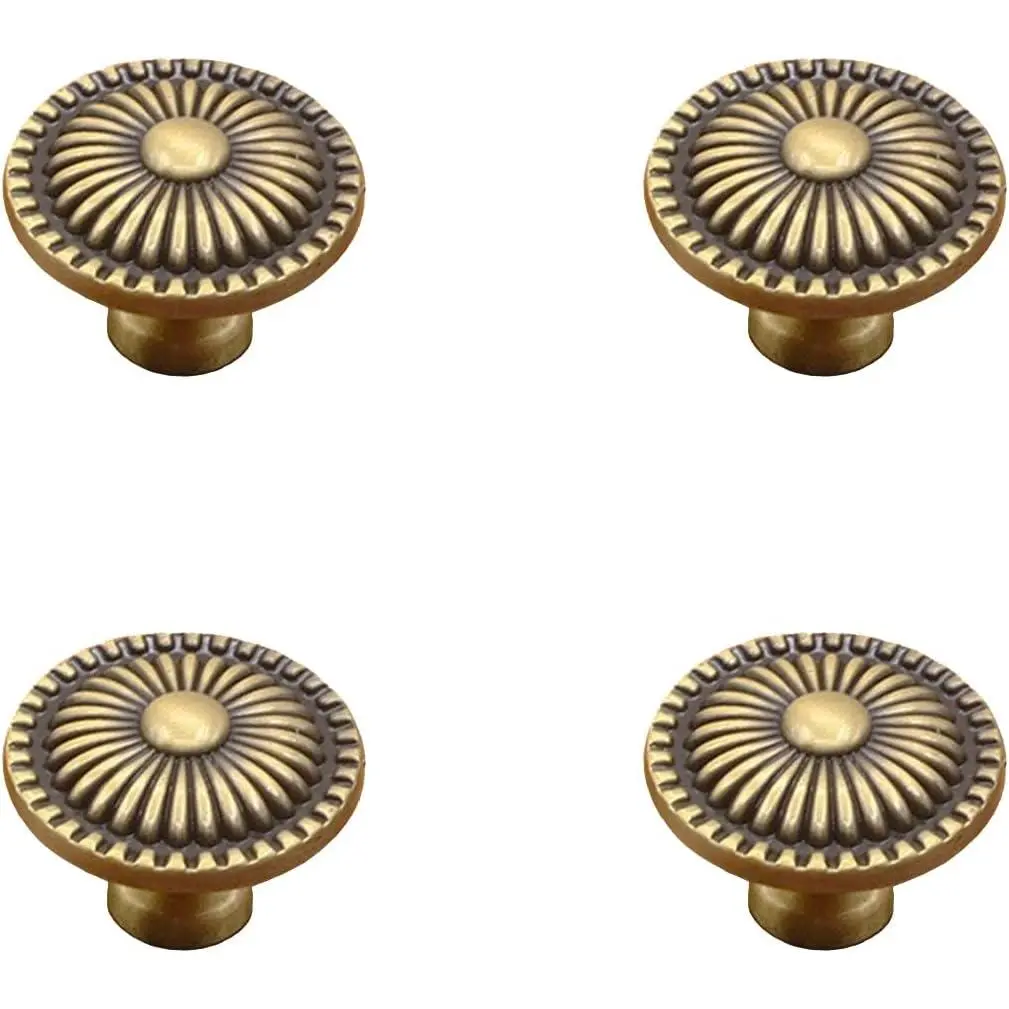 Cabinet Knobs, [4 Pack ] Antique Brass Dresser Knobs,  Mushroom Kitchen Cabinet Drawer Door Pulls